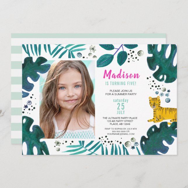 Fête d'anniversaire | Tiger Jungle | Invitations (Devant / Derrière)