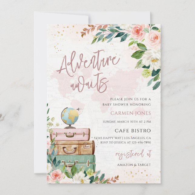 Fête d'arrivée de bébé carte du monde Aventure en  (Devant)
