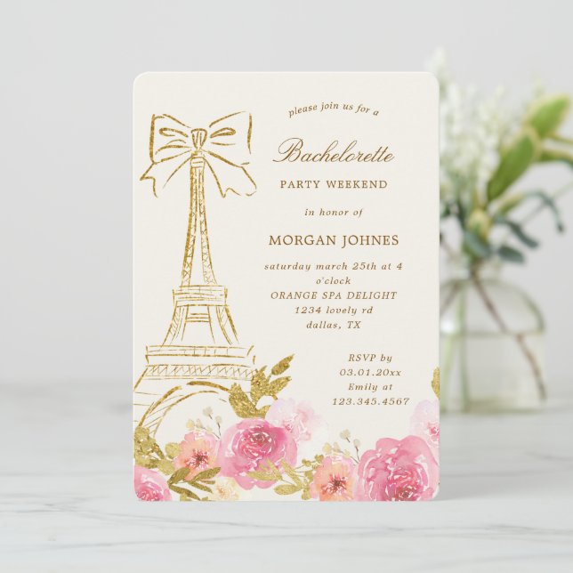 Fête de Bachelorat Chic Parisien Rose Gold (Debout devant)