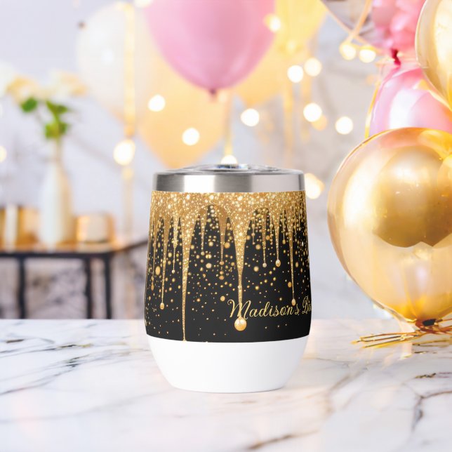 Fête de Bachelorette à paillettes dorées noires (Enterrement de vie de garçon (pivoté))