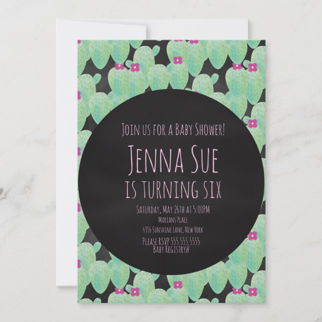 Fête de Bébé avec Motif de Cactus Rose (Devant)