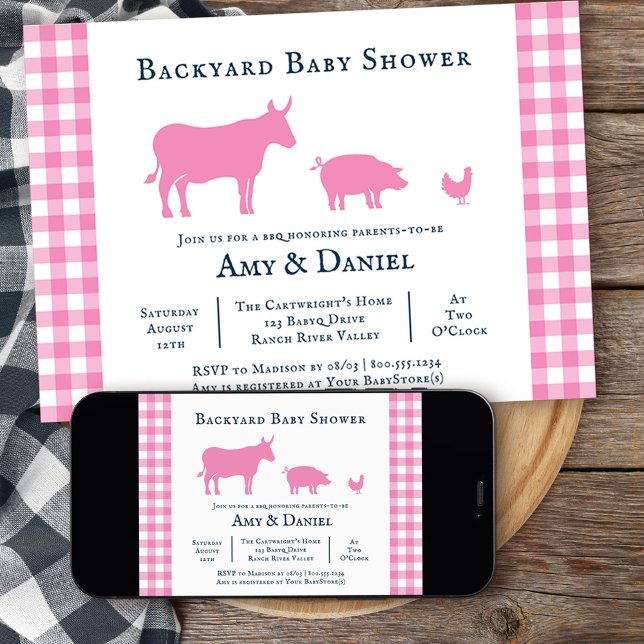 Fête de Bébé de Jardin Invitation Rustique Rose Bl (Backyard BBQ girls baby shower  invitation from my rustic farmhouse BBQ collection
)
