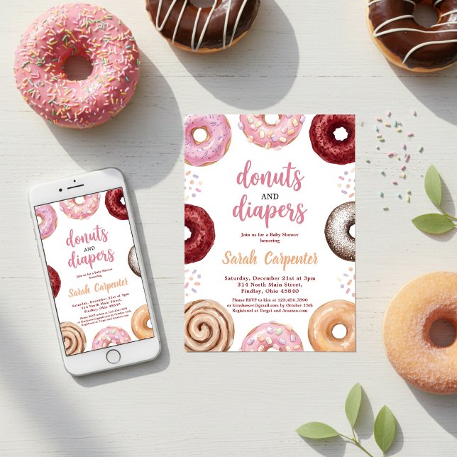 Fête de bébé Donuts et Couches Invitation Pastel (Créateur téléchargé)