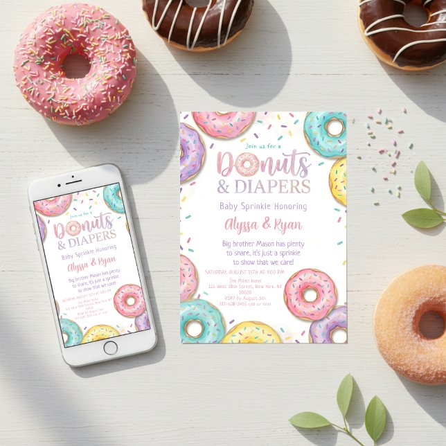 Fête de bébé Donuts et Couches Invitation Pastel (Créateur téléchargé)