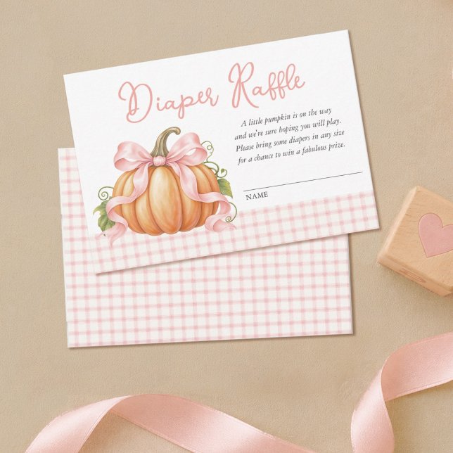 Fête de Bébé Fille Citrouille Rose Ruban Tirage au (A cute pumpkin baby shower diaper raffle insert card for a girls baby shower.)