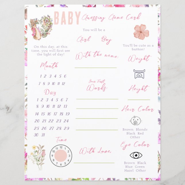 Fête de bébé fille Fleur Rose Pierre le Lapin (Devant)