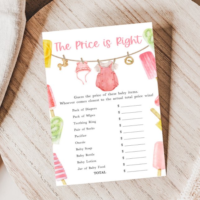 Fête de Bébé Fille Popsicle Le Prix est Juste Jeu (Ready to Pop Popsicle Baby Shower Game)