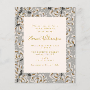 Fête de Bébé Florale Grise et Dorée Bohème Économi