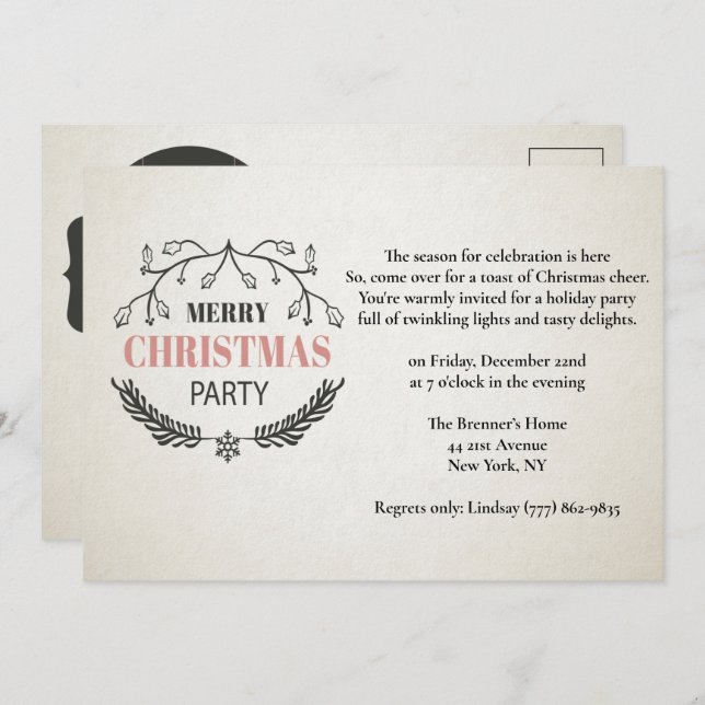 Fête de conception de cartes postales de Noël de s (Devant / Derrière)