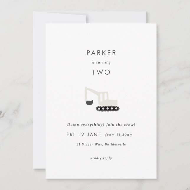 Fête de construction Digger minimal Invitation d'a (Devant)