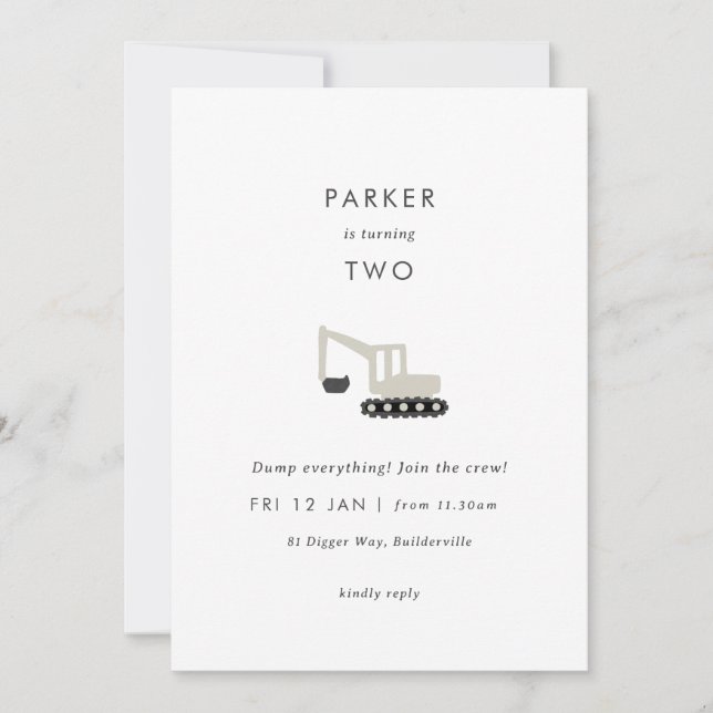 Fête de construction Digger minimal Invitation d'a (Devant)