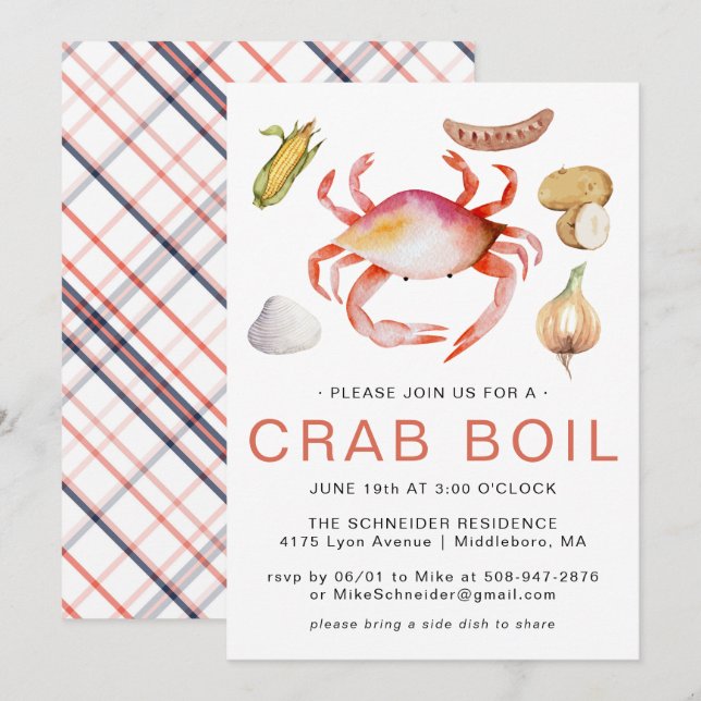 Fête de crabe ébouillanté | Invitation à une fête  (Devant / Derrière)