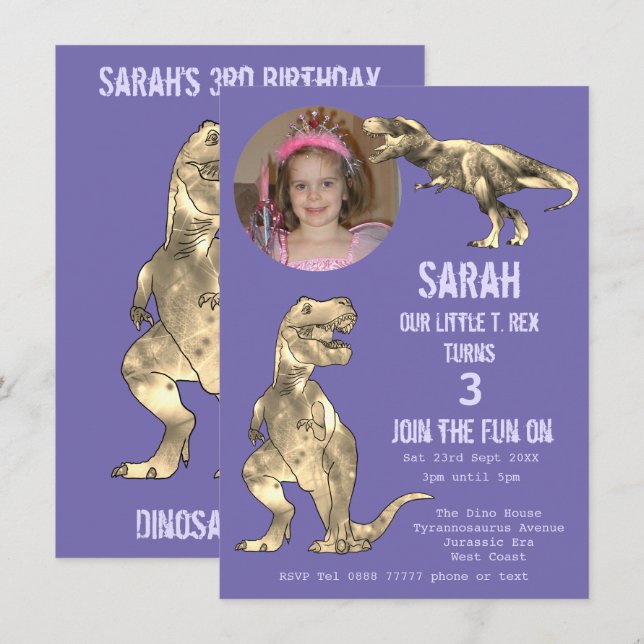 Fête de dinosaure Dino Party Dinosaure T Rex Fille (Devant / Derrière)