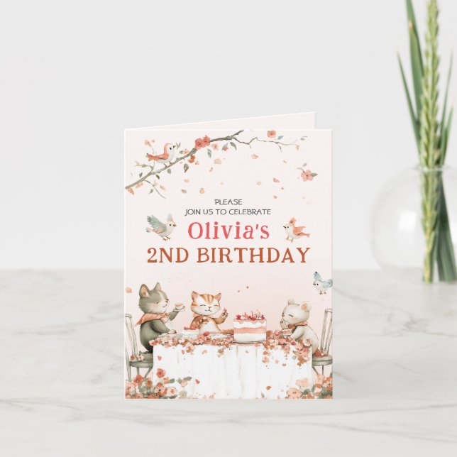 Fête de fleurs avec chats Invitation pliée (Devant)