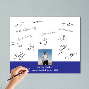 Fête de graduation bleu moderne signant une photo