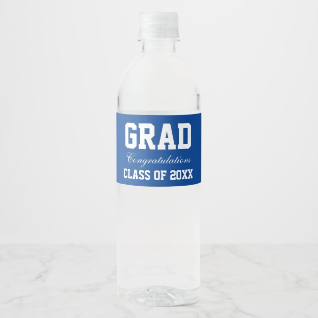 Fête de graduation Bouteille d'eau Étiquettes Bleu (Devant)