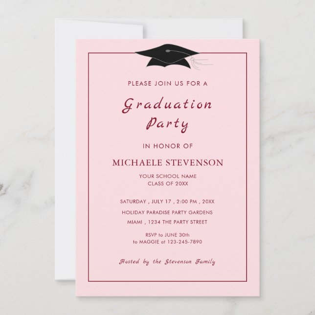 Fête de graduation Invitation Couleurs et police p (Devant)