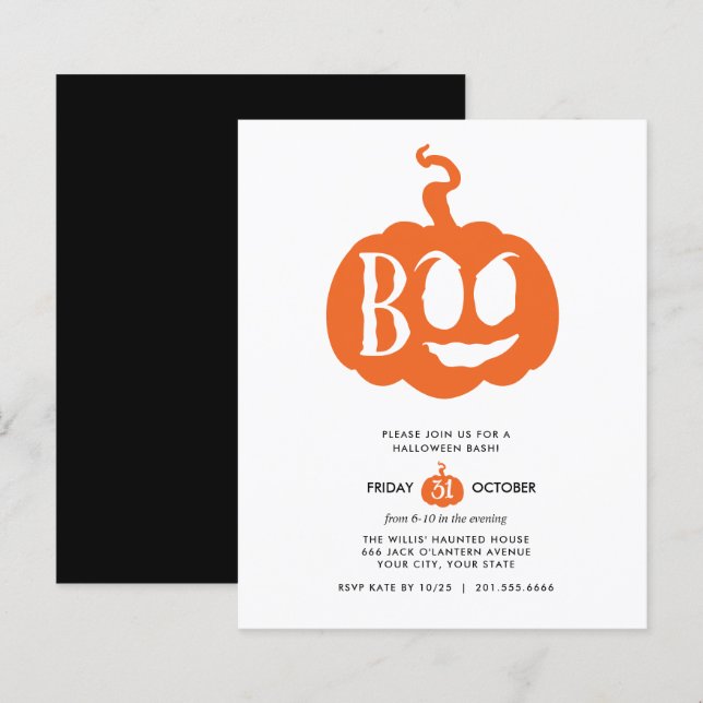Fête de Halloween BOO Minimaliste BUDGET (Devant / Derrière)