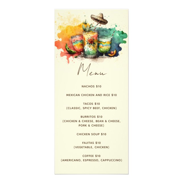 Fête de la boisson. Menu du café mexicain (Devant)