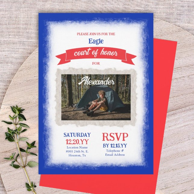 Fête de la Cour d'Honneur de l'Aigle Scout Rouge B (red white and blue eagle scout court of honor ceremony invitation)