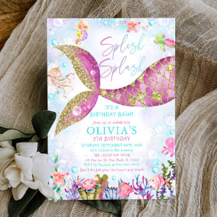 Fête de la piscine de sirène Invitation d'annivers