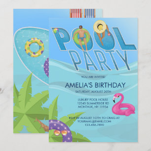 Fête de la piscine été Nage Invitation d'anniver
