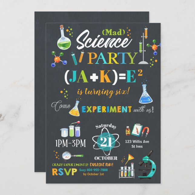 Fête de la science Mad Anniversaire Invitation gar (Devant / Derrière)