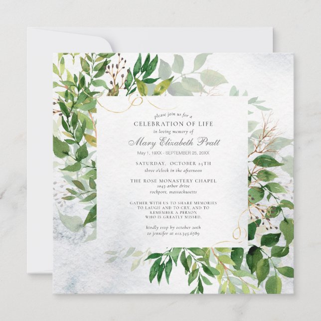 Fête de la verdure de la vie Invitation funéraire (Devant)
