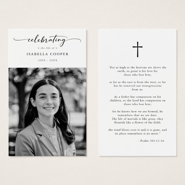 Fête de la vie Elégante carte de prière funéraire (Devant & derrière)