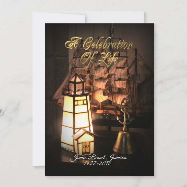 Fête de la vie Invitation navire et phare (Devant)