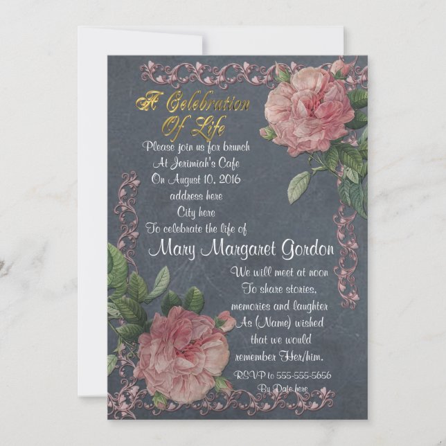 Fête de la vie Invitation roses vintages (Devant)