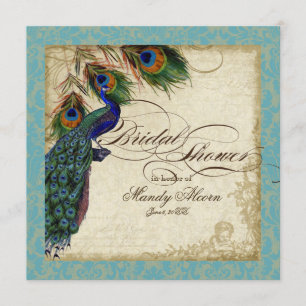Fête de l'mariée Peacock & Feathers Invitation Aqu