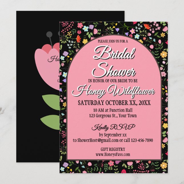 Fête de Mariage Fleurs Sauvages de Printemps Noir (Devant / Derrière)