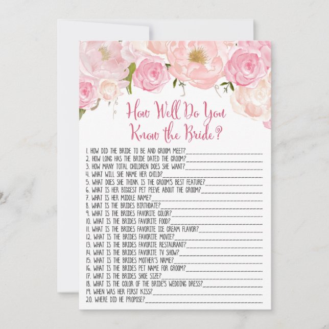 Fête de Mariage Florale Connaissez la Mariée (Devant)