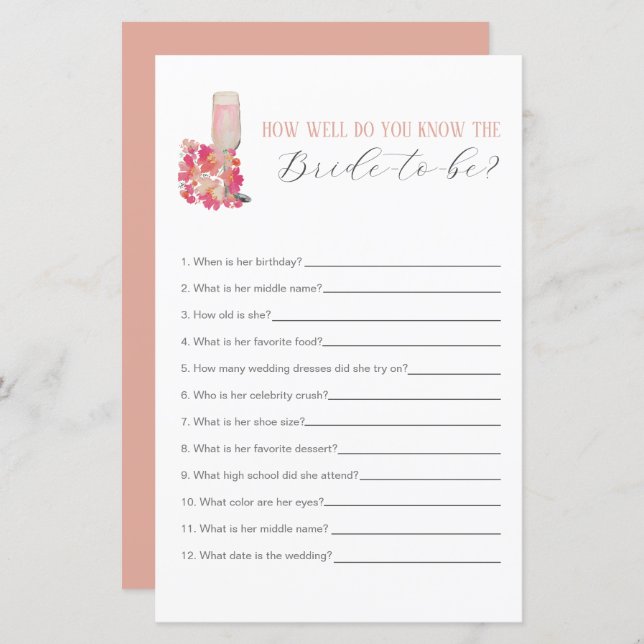 Fête de mariage Petals & Prosecco connaissez la ma (Devant / Derrière)