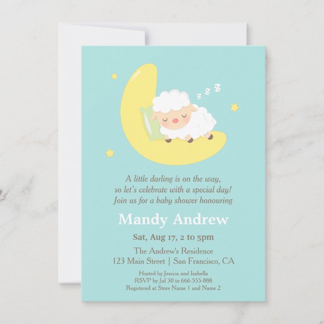 Fête de Naissance Bébé Mouton sur la Lune Cartes d (Devant)