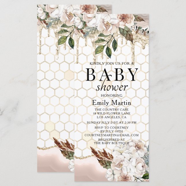 Fête de naissance élégante en marbre floral (Devant / Derrière)