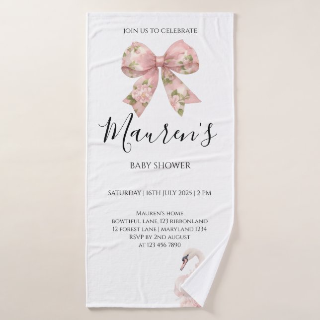 Fête de naissance fille à ruban rose  (Serviette de bain)
