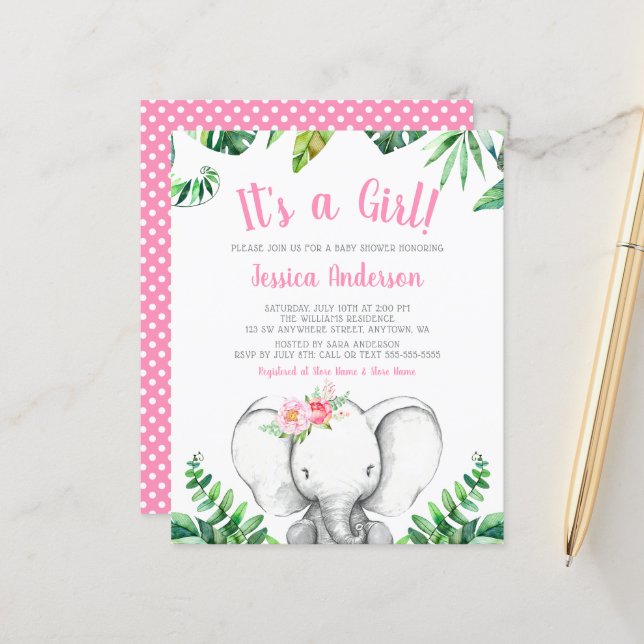 Fête de naissance fille éléphant jungle rose pas c (Devant/Arrière en situation)
