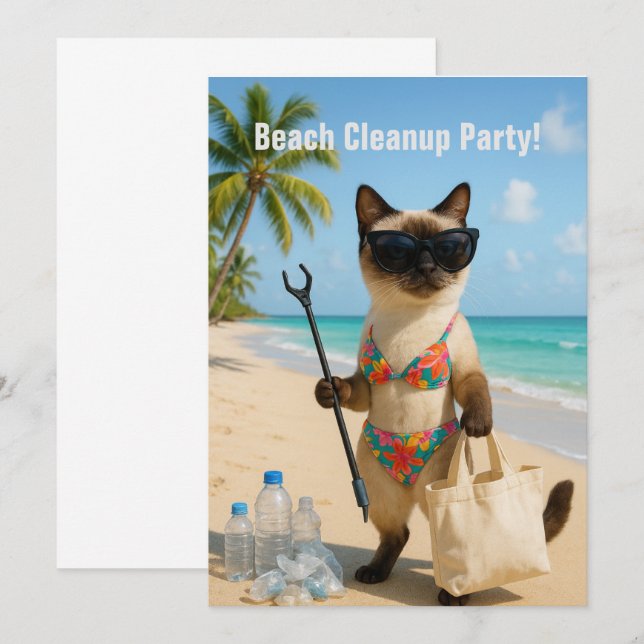 Fête de nettoyage de la plage avec carte d'invitat (Devant / Derrière)