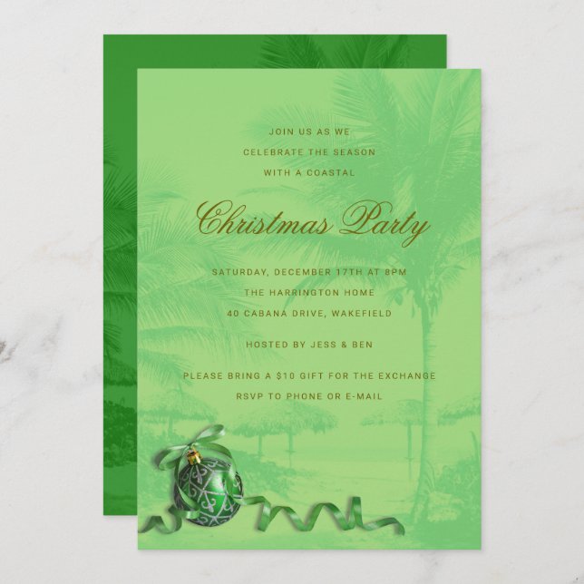Fête de Noël côtière Palm Trees Invitation (Devant / Derrière)