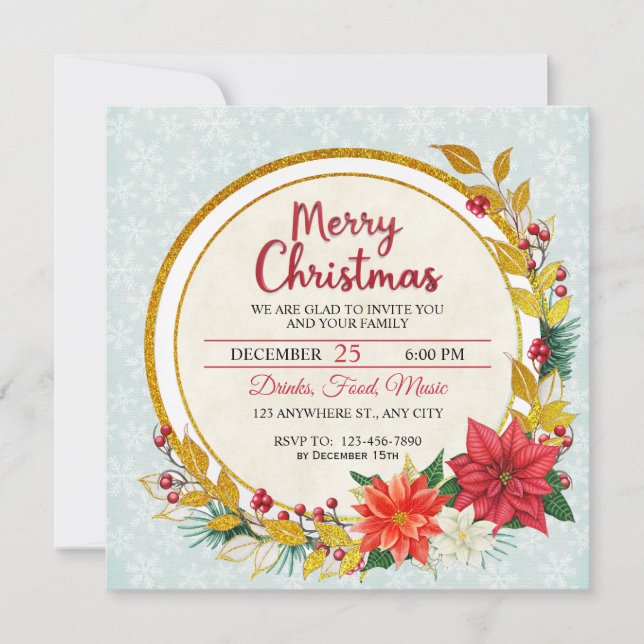 Fête de Noël élégante or et poinsettia (Devant)
