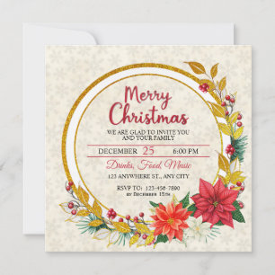 Fête de Noël élégante or et poinsettia