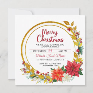Fête de Noël élégante or et poinsettia