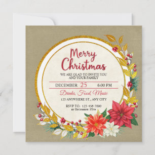 Fête de Noël élégante or et poinsettia