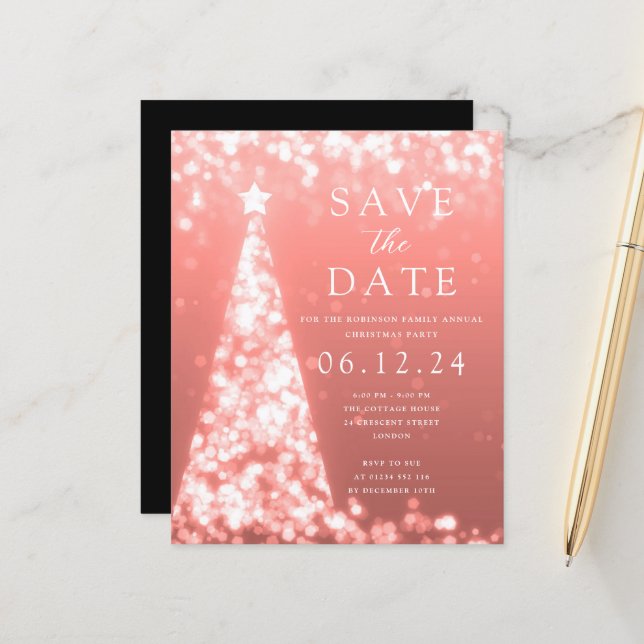 Fête de Noël Enregistrer La Date Rose Gold Invitat (Devant/Arrière en situation)