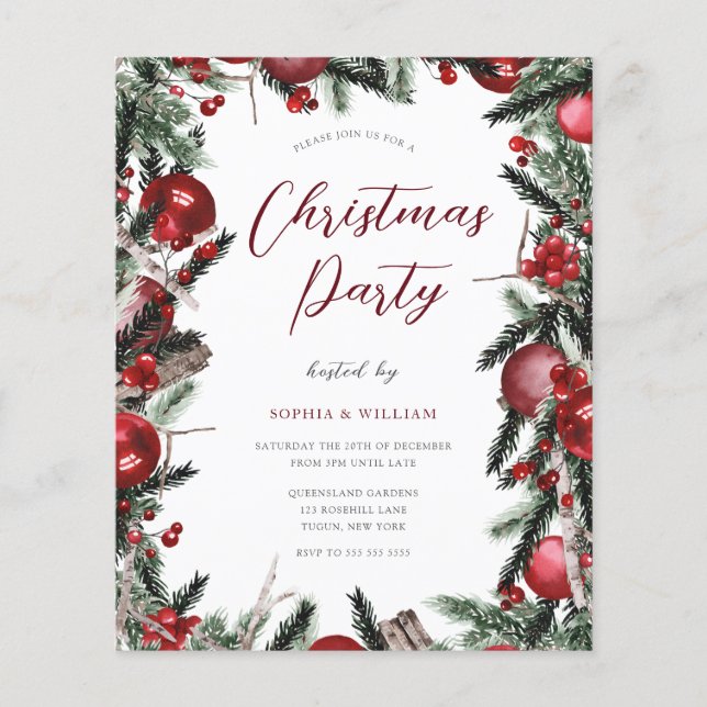 Fête de Noël Festive Frontière Budget Invitation (Devant)