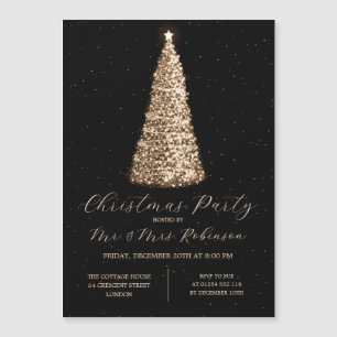Fête de Noël Glam Gold Tree Sparkle Invitations