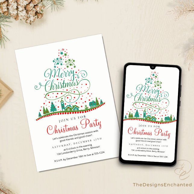 Fête de Noël Invitation à la fête de Noël (Christmas Party Invitations, Holiday Celebration announcement Cards by TDE)