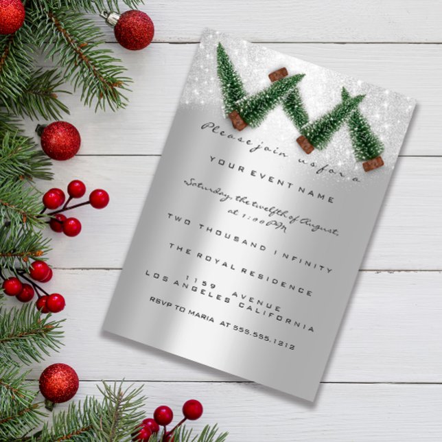 Fête de Noël Invitation Grey Tree Winte (Holiday Christmas Party Invitation Gray Tree Winte)